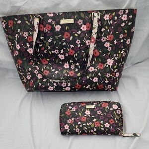 Kate Spade Black Floral Tote Bag and Wallet Set